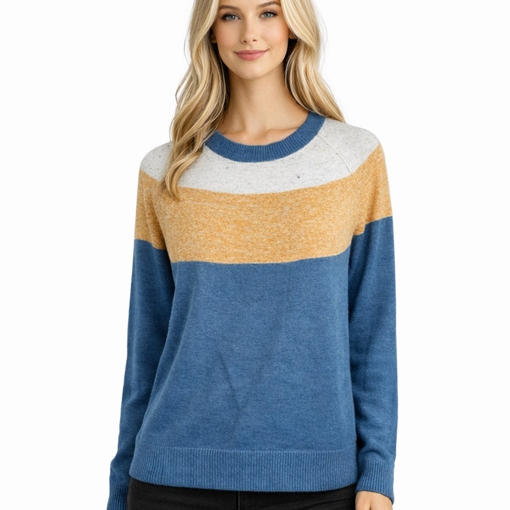 Smartwool Edgewood Colorblock Crew Sweater Blue Heather Wool Womens Size M